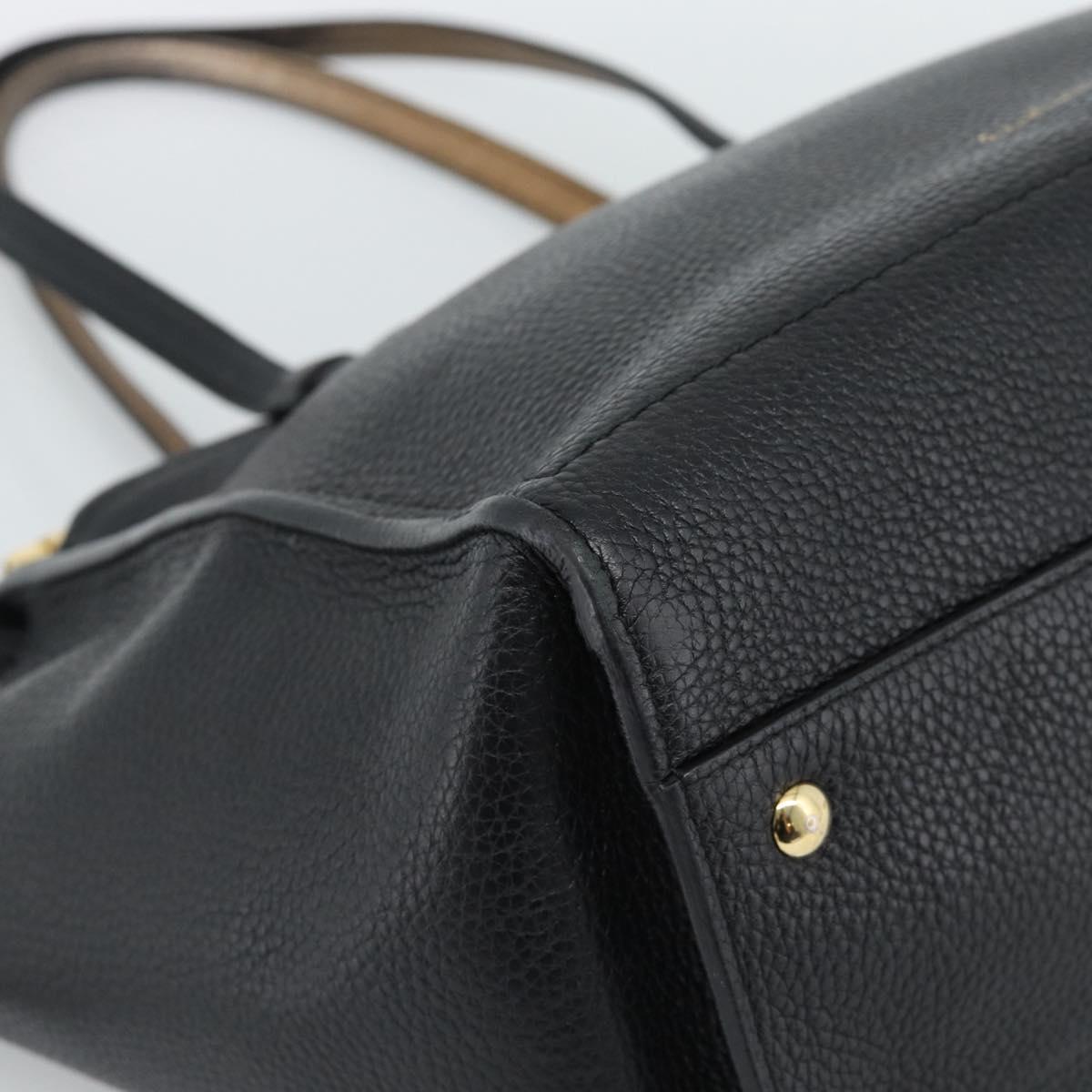 Salvatore Ferragamo Gancini Tote Bag Leather Black Gold Auth BA13523A