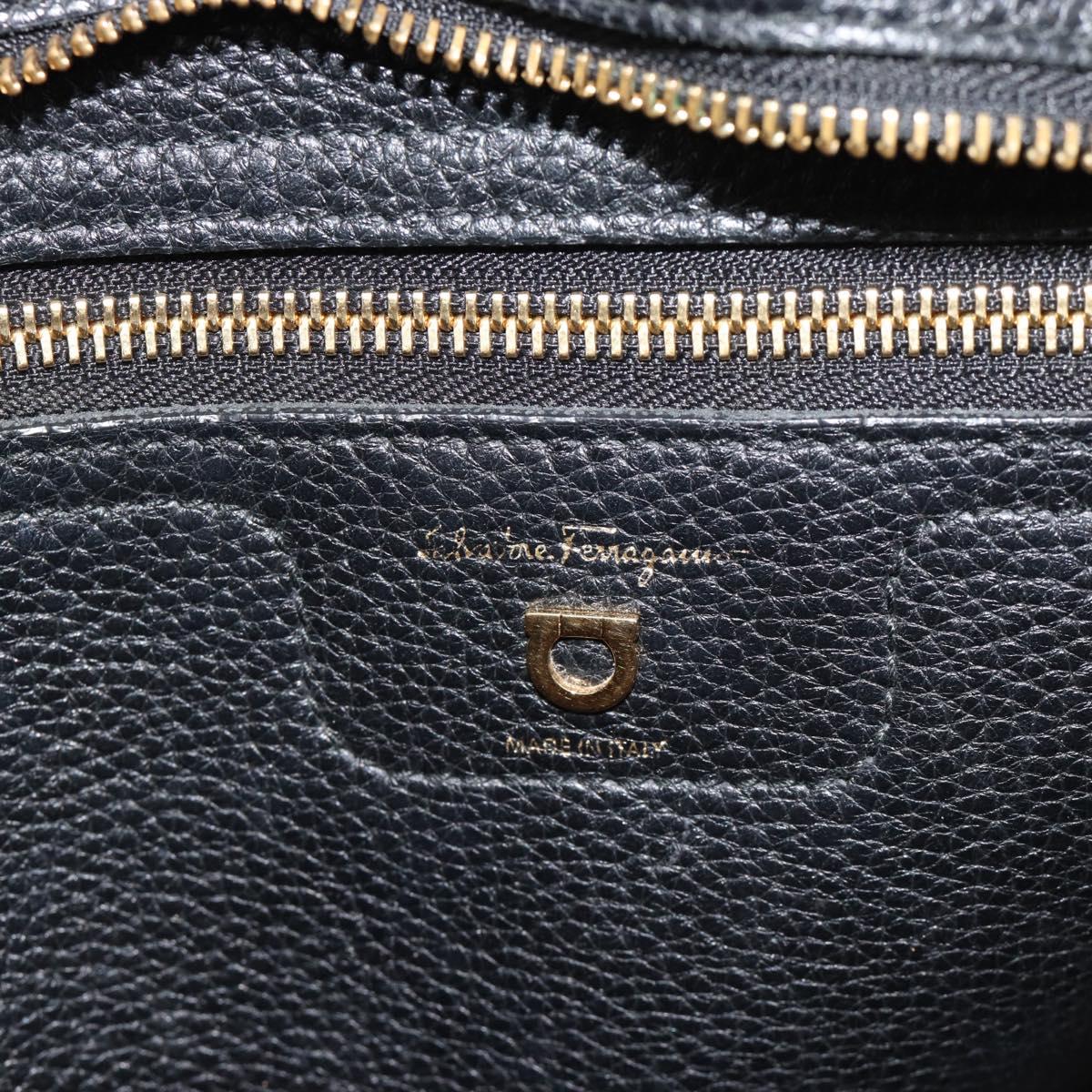 Salvatore Ferragamo Gancini Tote Bag Leather Black Gold Auth BA13523A