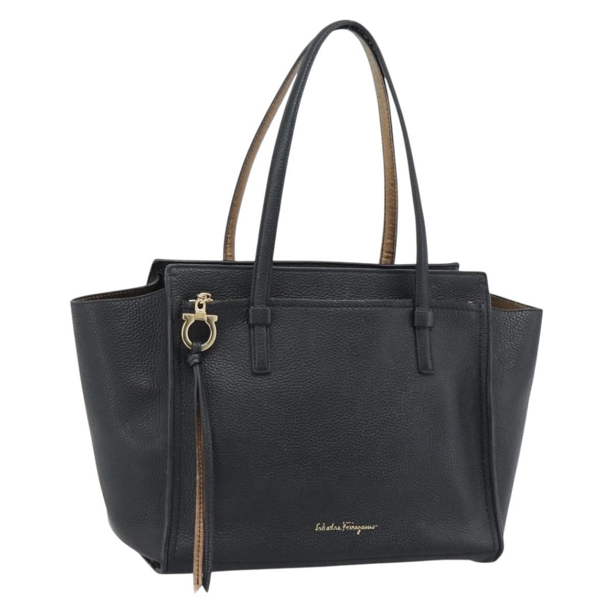 Salvatore Ferragamo Gancini Tote Bag Leather Black Gold Auth BA13523A