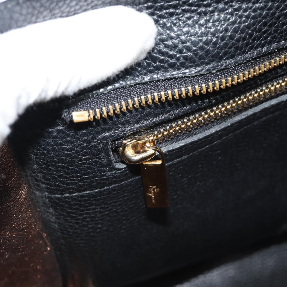 Salvatore Ferragamo Gancini Tote Bag Leather Black Gold Auth BA13523A
