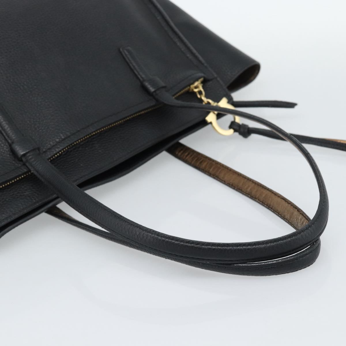 Salvatore Ferragamo Gancini Tote Bag Leather Black Gold Auth BA13523A