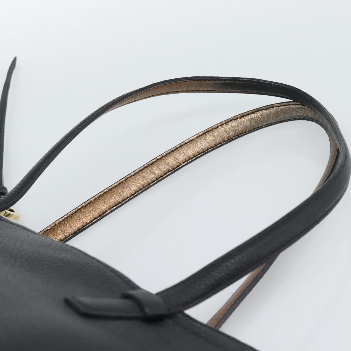 Salvatore Ferragamo Gancini Tote Bag Leather Black Gold Auth BA13523A