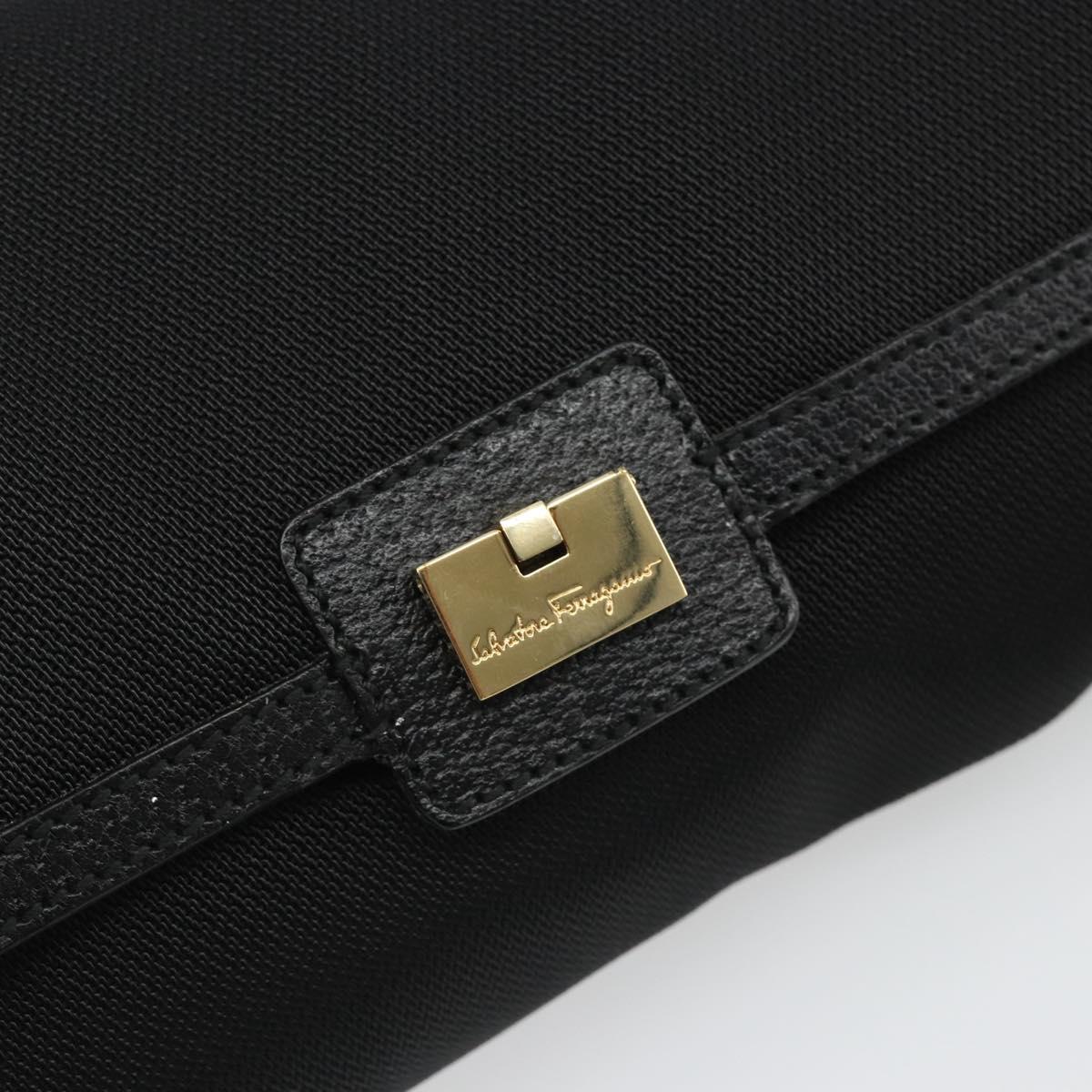 Salvatore Ferragamo Shoulder Bag Canvas Black Gold Auth BA13524V