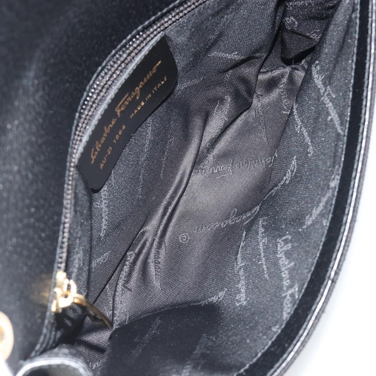 Salvatore Ferragamo Shoulder Bag Canvas Black Gold Auth BA13524V