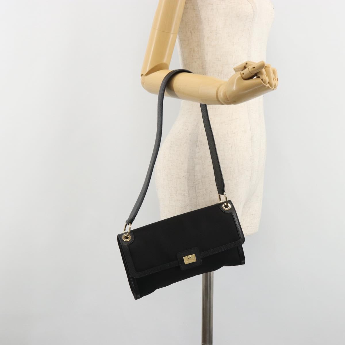 Salvatore Ferragamo Shoulder Bag Canvas Black Gold Auth BA13524V