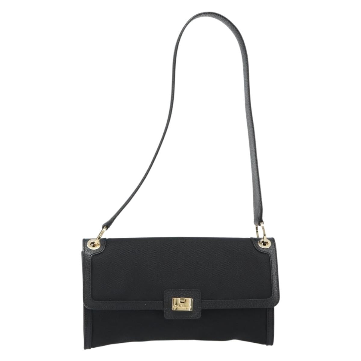 Salvatore Ferragamo Shoulder Bag Canvas Black Gold Auth BA13524V