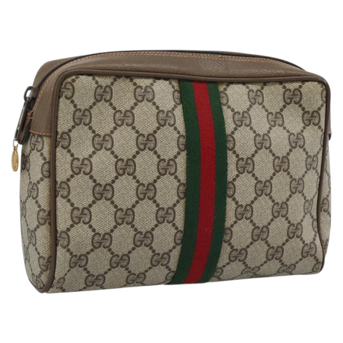 GUCCI GG Supreme Web Sherry Line Bag PVC Beige Gold 89 02 055 Auth BA13525