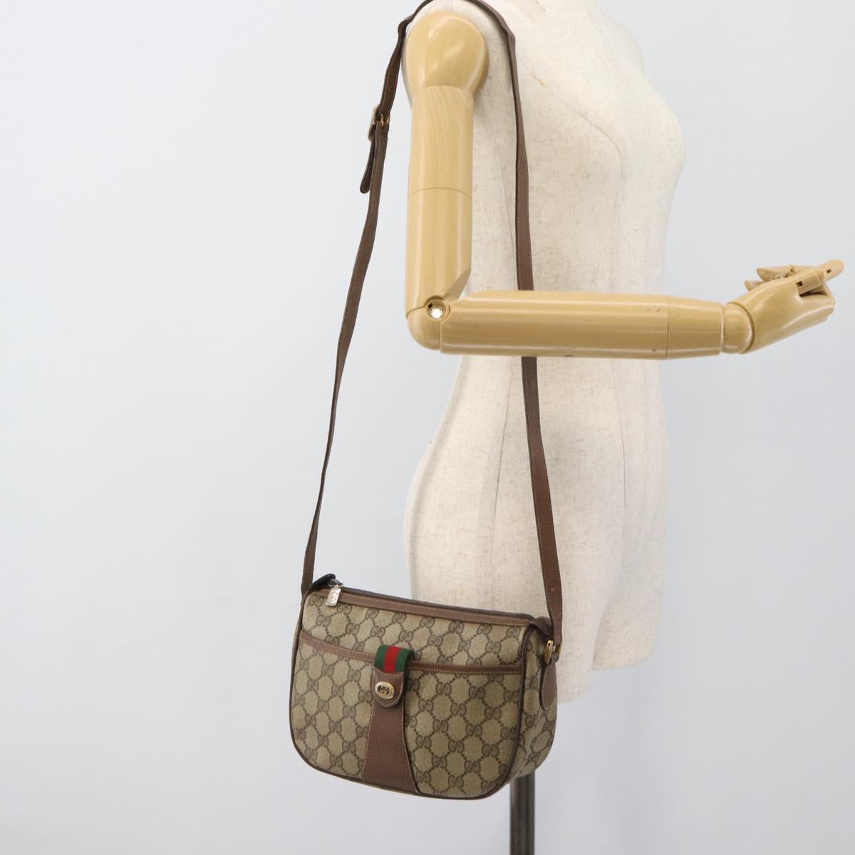 GUCCI GG Supreme Web Sherry Line Bag PVC Beige Gold 89 02 032 Auth BA13526