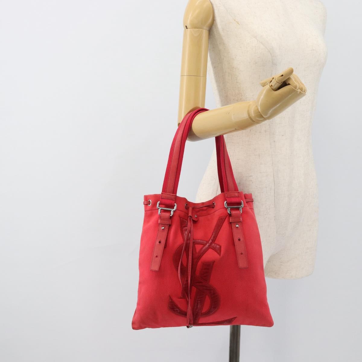 SAINT LAURENT Tote Bag Canvas Pink Silver Auth BA13528A