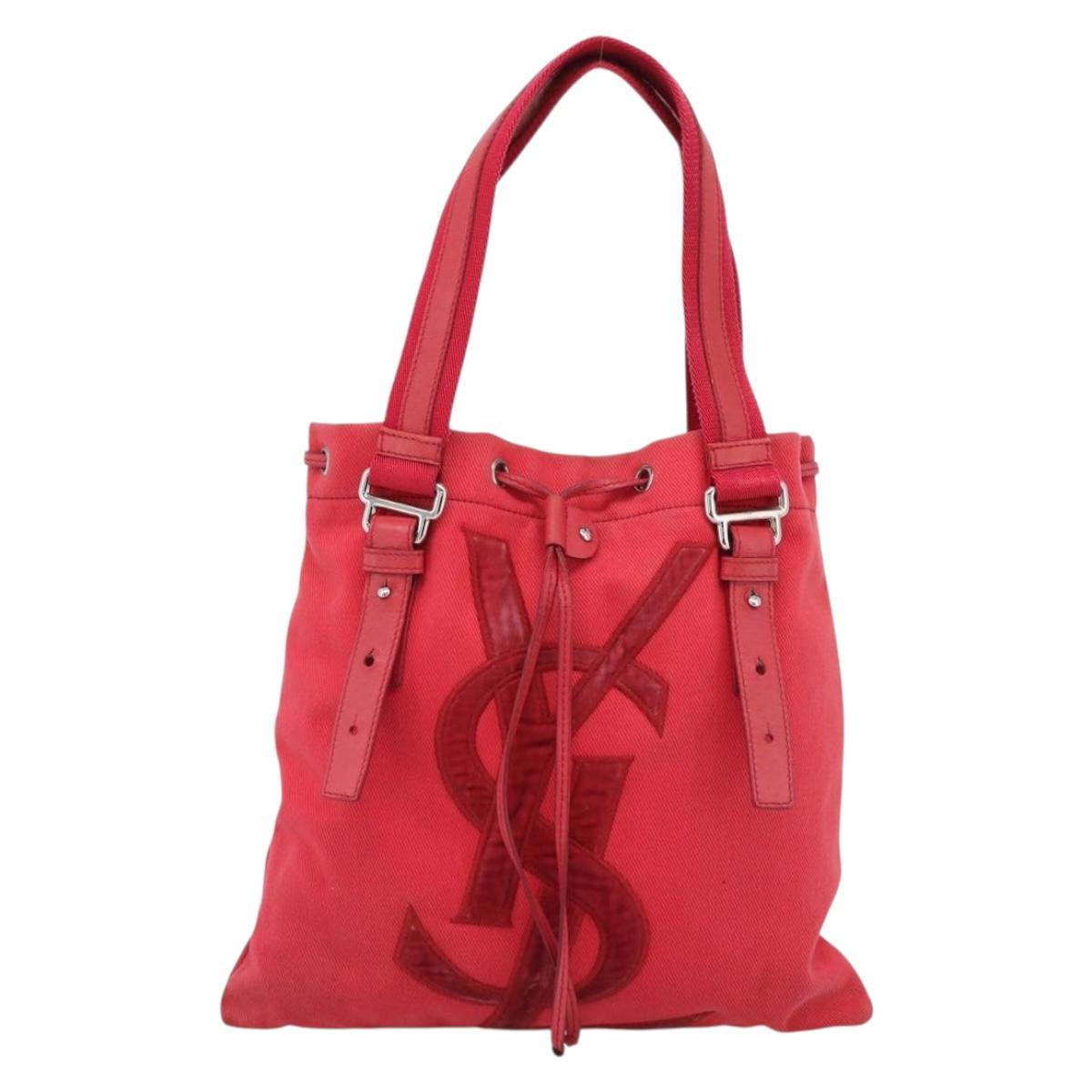 SAINT LAURENT Tote Bag Canvas Pink Silver Auth BA13528A