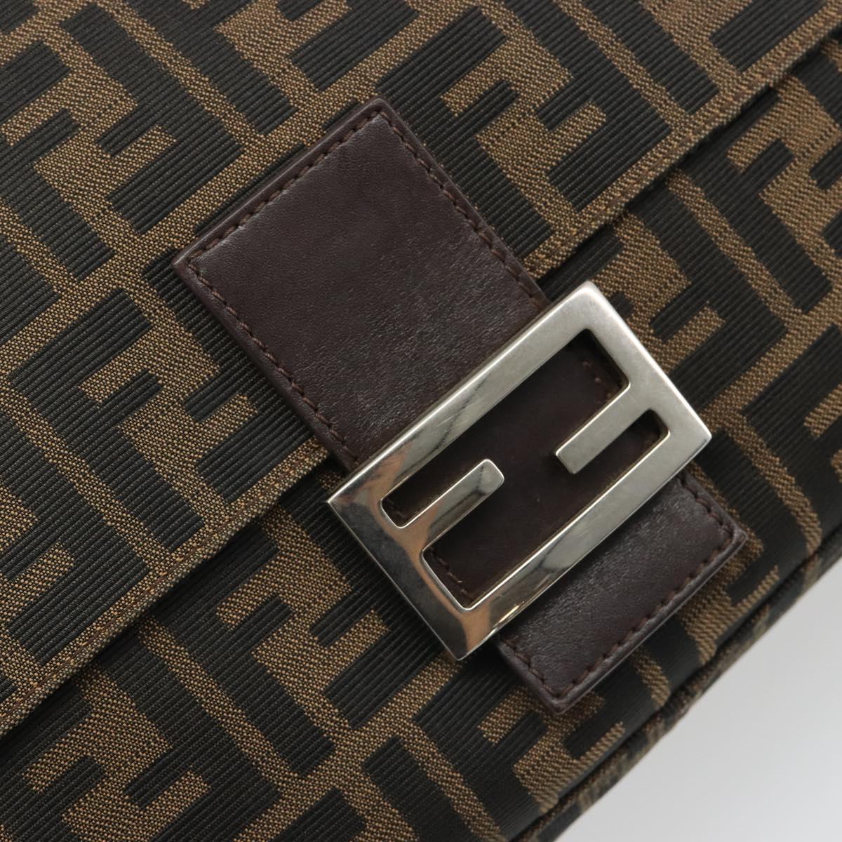 FENDI Zucca Canvas Mamma Baguette Shoulder Bag Black Brown Auth BA13529V