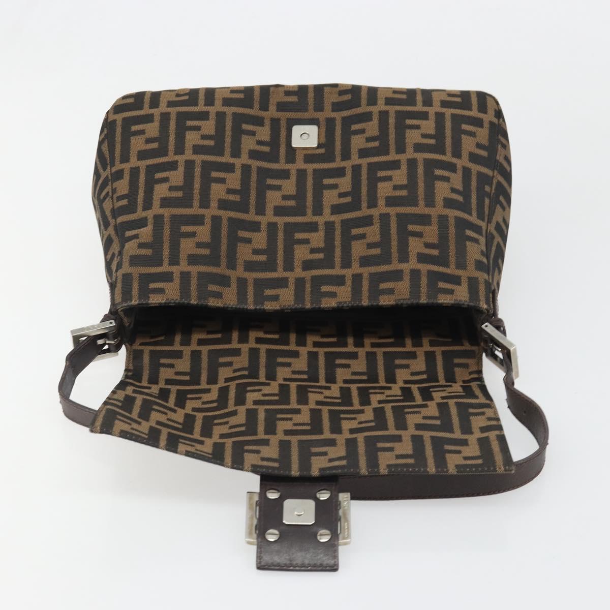 FENDI Zucca Canvas Mamma Baguette Shoulder Bag Black Brown Auth BA13529V