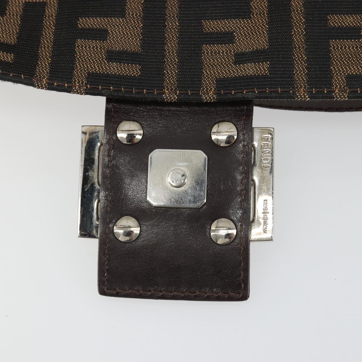 FENDI Zucca Canvas Mamma Baguette Shoulder Bag Black Brown Auth BA13529V