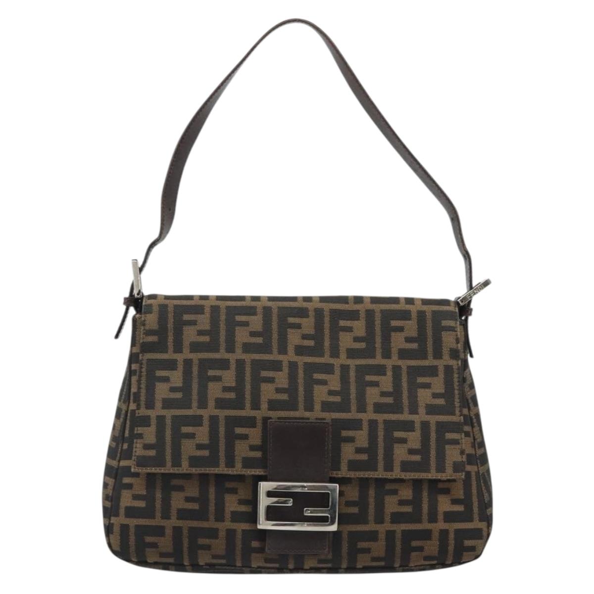 FENDI Zucca Canvas Mamma Baguette Shoulder Bag Black Brown Auth BA13529V