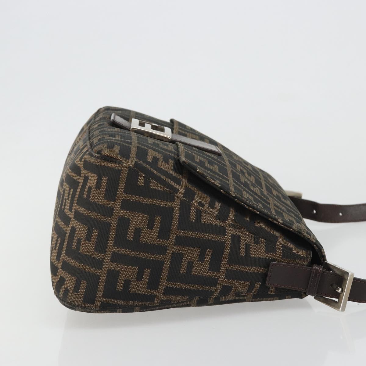 FENDI Zucca Canvas Mamma Baguette Shoulder Bag Black Brown Auth BA13529V
