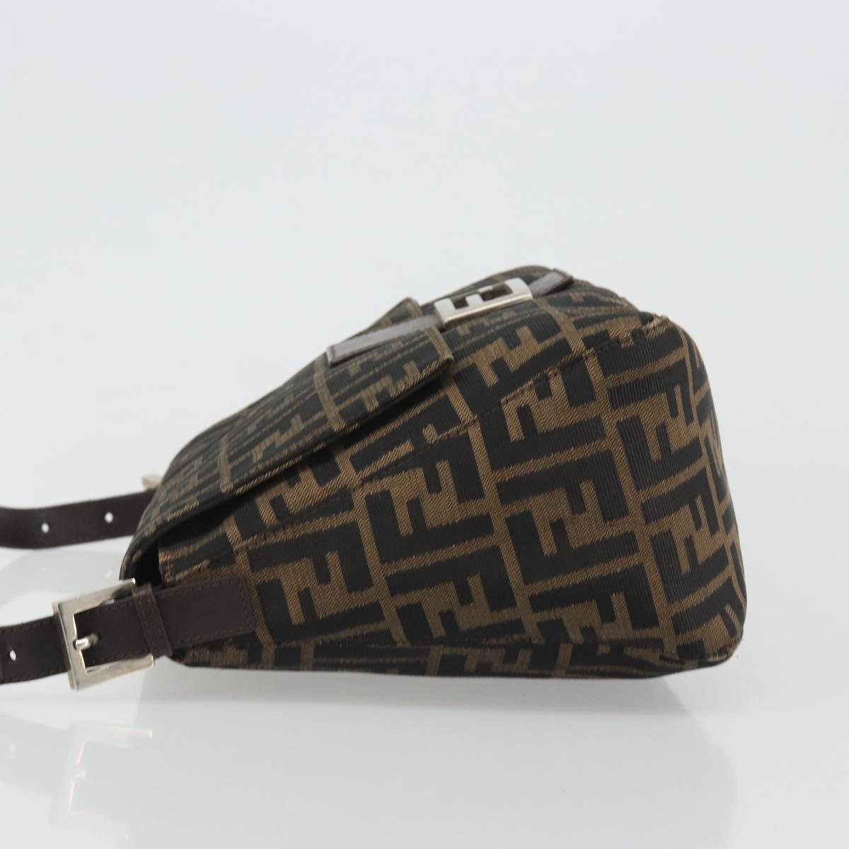 FENDI Zucca Canvas Mamma Baguette Shoulder Bag Black Brown Auth BA13529V