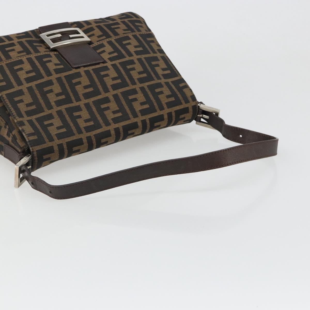 FENDI Zucca Canvas Mamma Baguette Shoulder Bag Black Brown Auth BA13529V