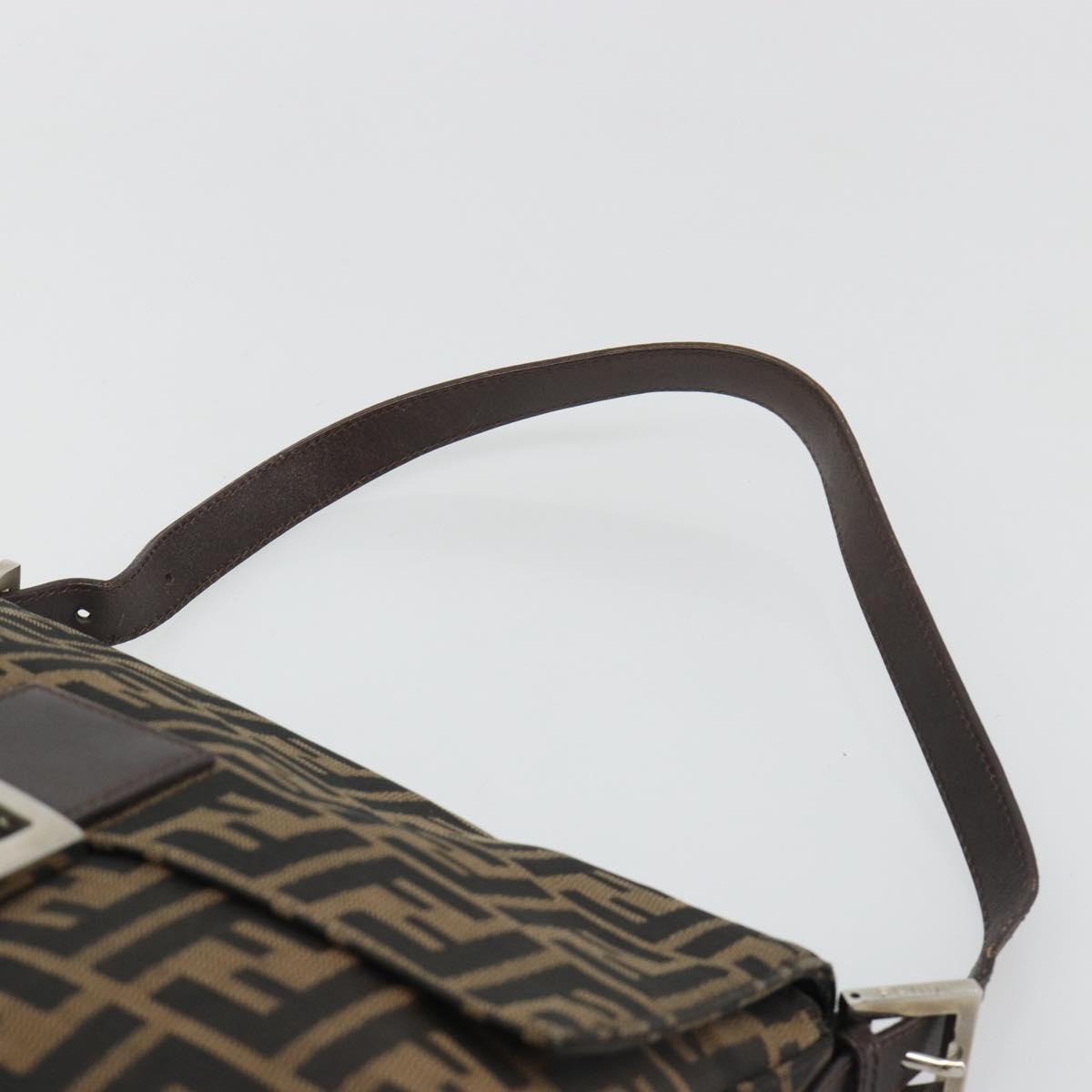 FENDI Zucca Canvas Mamma Baguette Shoulder Bag Black Brown Auth BA13529V
