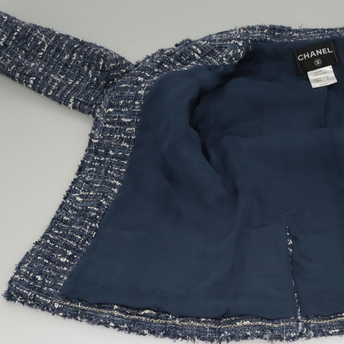 CHANEL Jacket 34 Jacket Tweed 34 Blue CC Auth BA1352AM