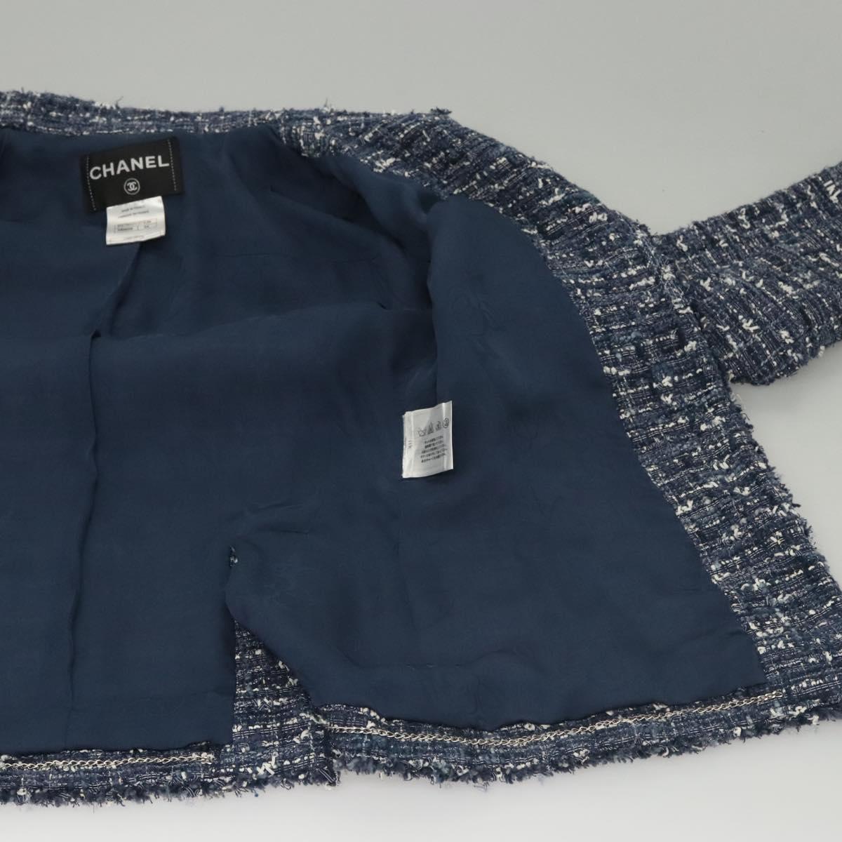 CHANEL Jacket 34 Jacket Tweed 34 Blue CC Auth BA1352AM