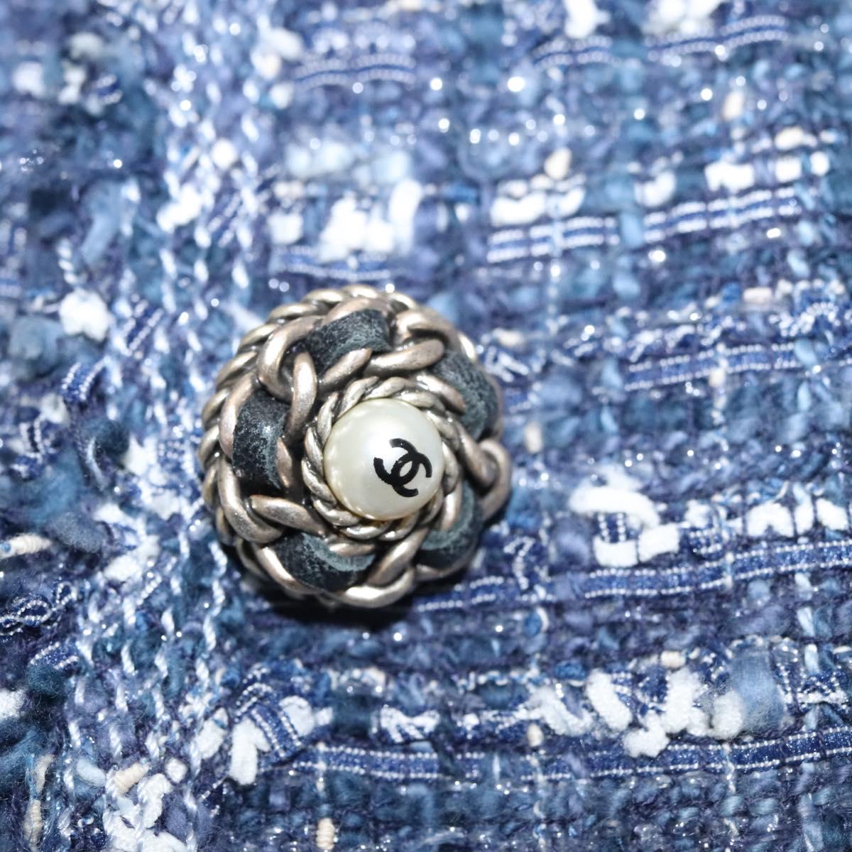 CHANEL Jacket 34 Jacket Tweed 34 Blue CC Auth BA1352AM
