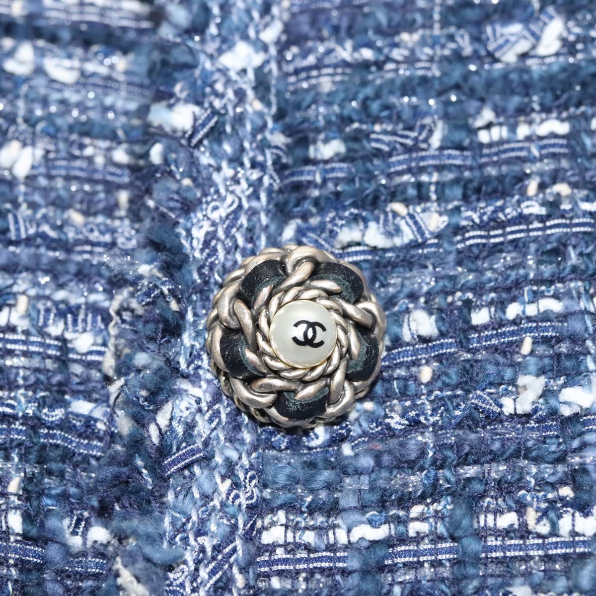 CHANEL Jacket 34 Jacket Tweed 34 Blue CC Auth BA1352AM