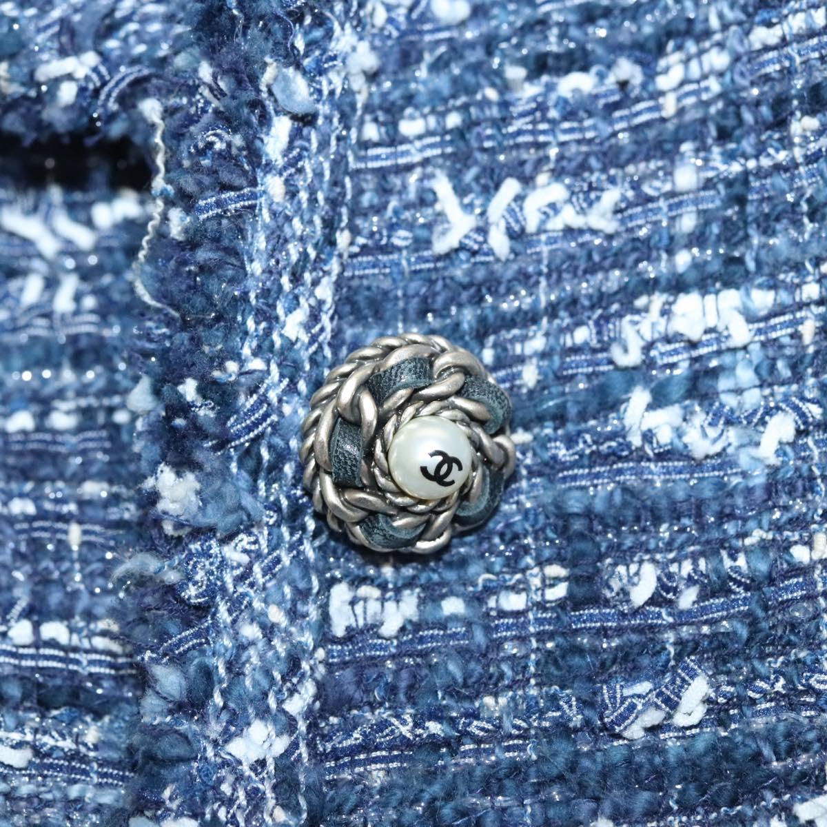 CHANEL Jacket 34 Jacket Tweed 34 Blue CC Auth BA1352AM