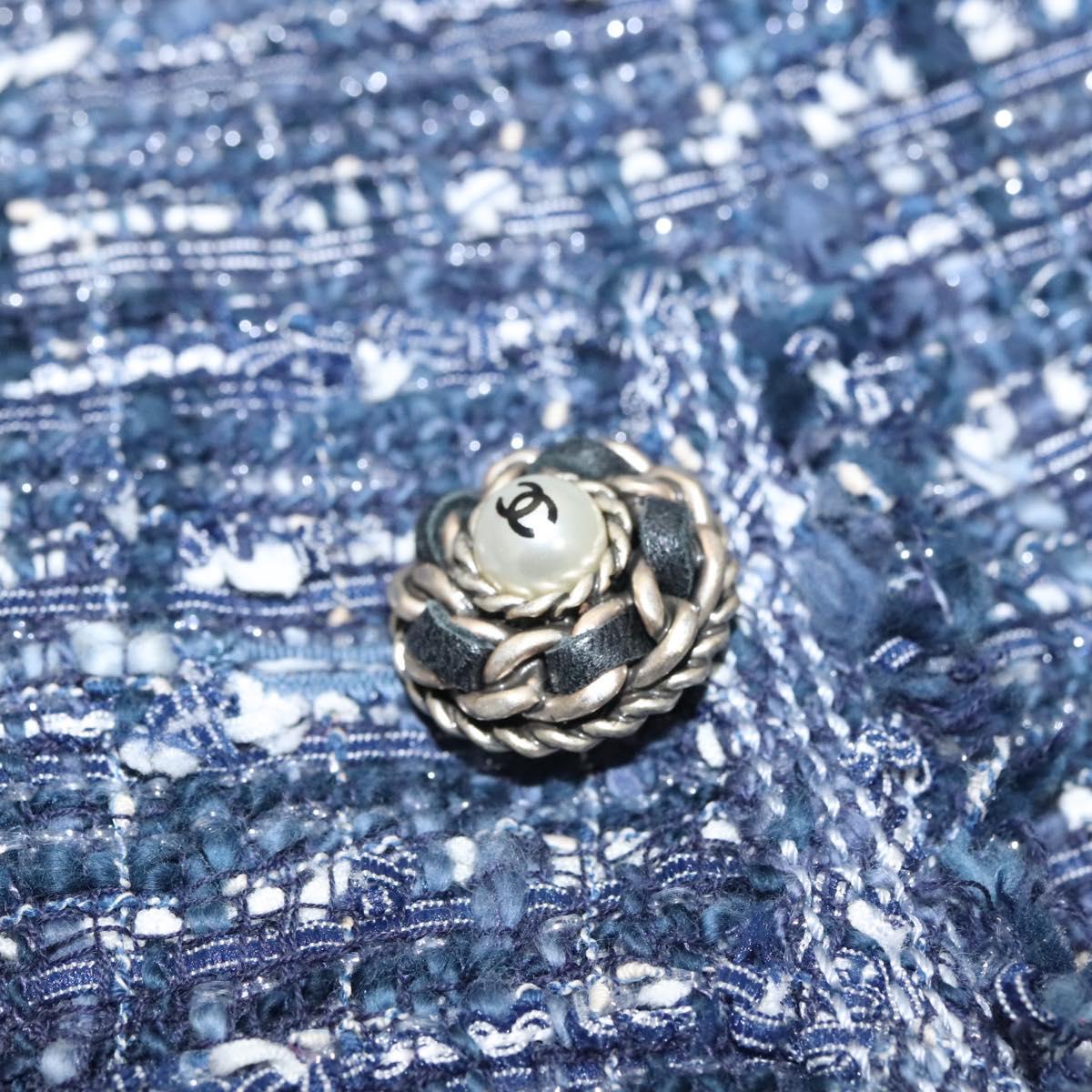CHANEL Jacket 34 Jacket Tweed 34 Blue CC Auth BA1352AM