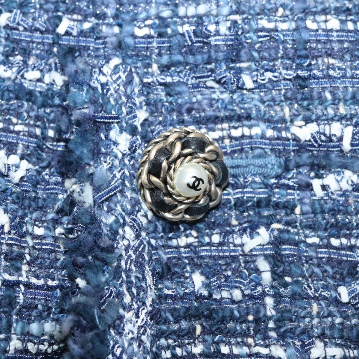 CHANEL Jacket 34 Jacket Tweed 34 Blue CC Auth BA1352AM