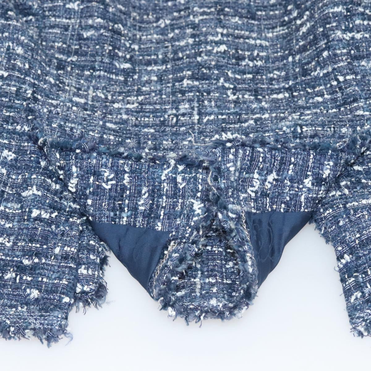 CHANEL Jacket 34 Jacket Tweed 34 Blue CC Auth BA1352AM