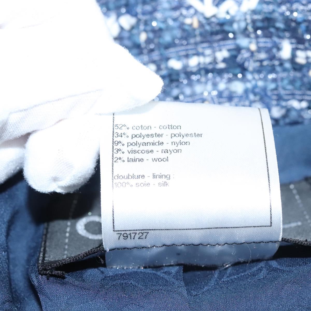 CHANEL Jacket 34 Jacket Tweed 34 Blue CC Auth BA1352AM