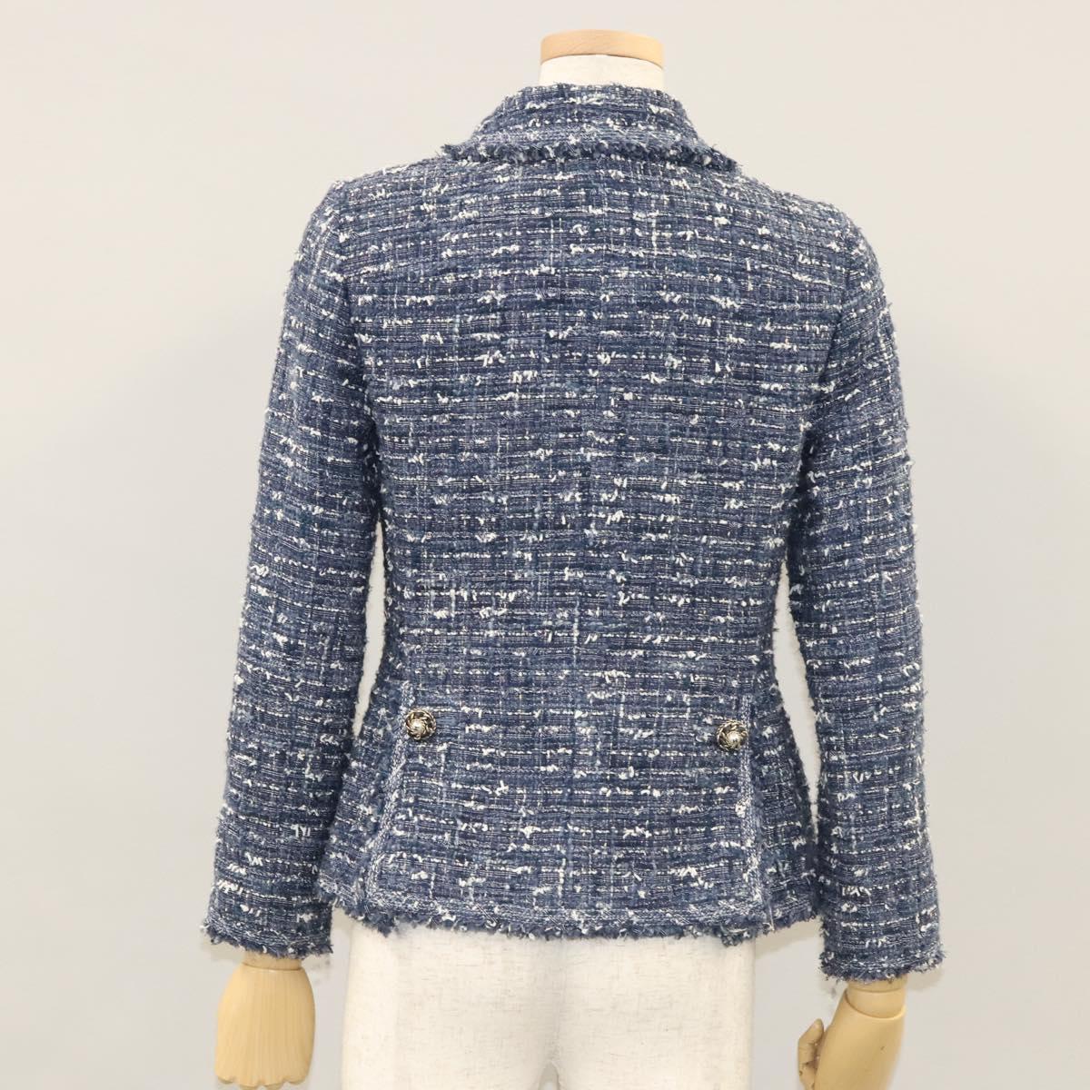 CHANEL Jacket 34 Jacket Tweed 34 Blue CC Auth BA1352AM