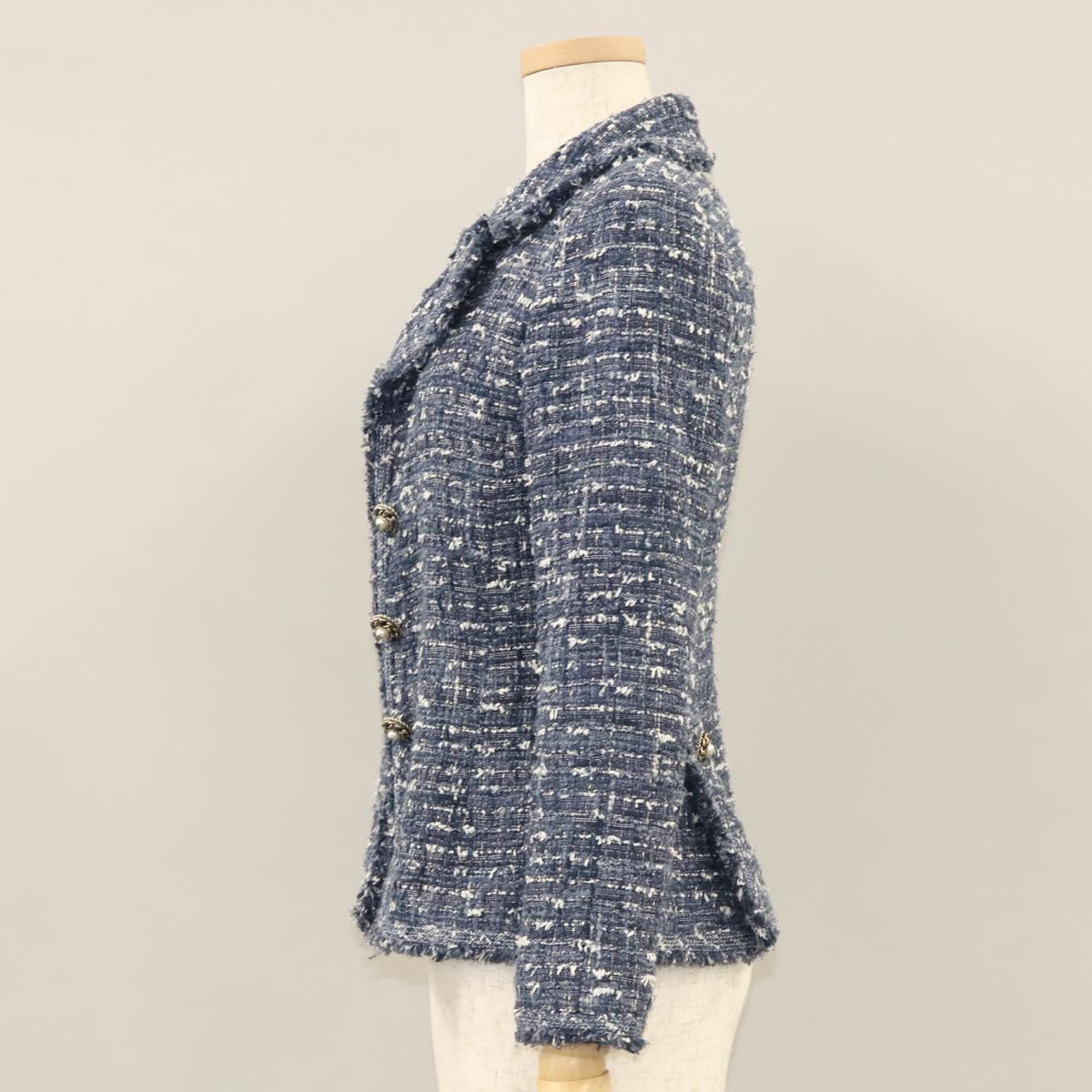 CHANEL Jacket 34 Jacket Tweed 34 Blue CC Auth BA1352AM