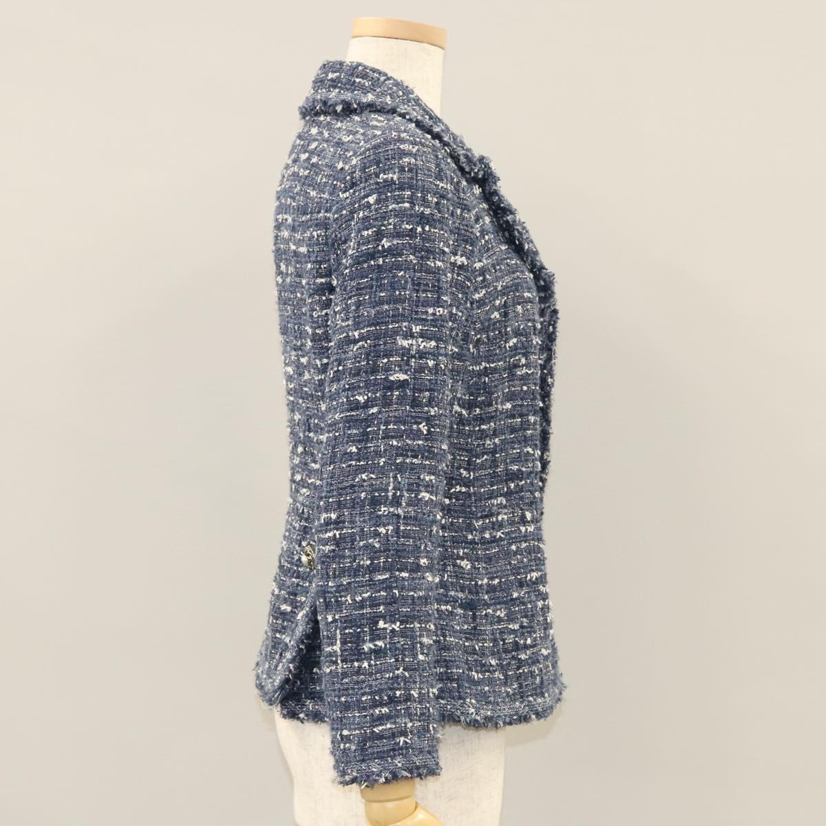 CHANEL Jacket 34 Jacket Tweed 34 Blue CC Auth BA1352AM