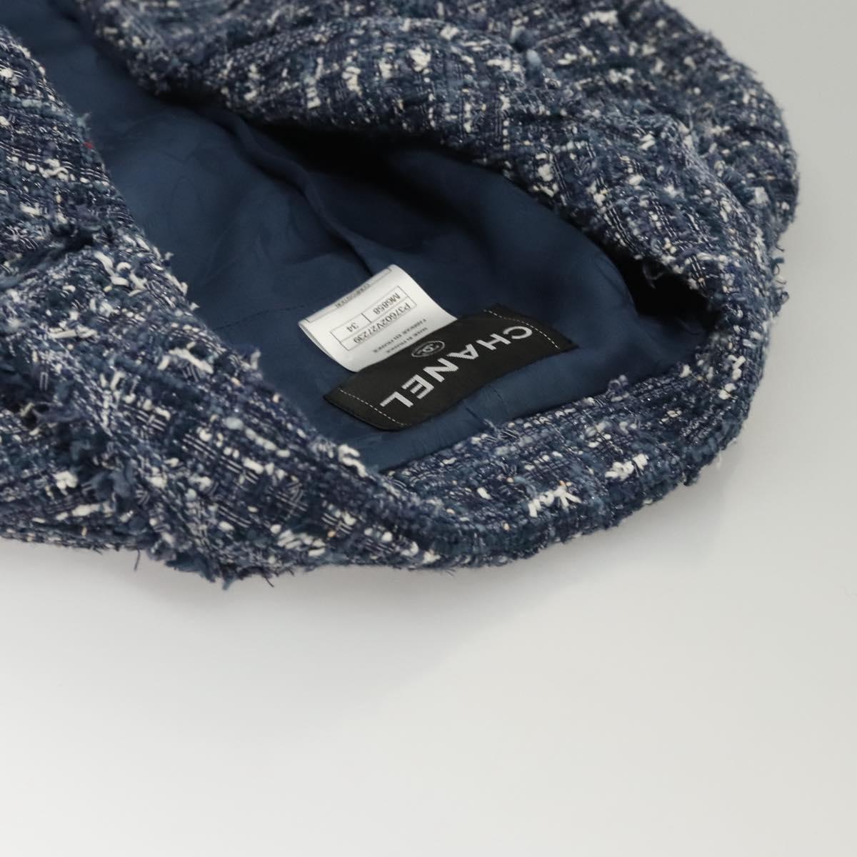 CHANEL Jacket 34 Jacket Tweed 34 Blue CC Auth BA1352AM