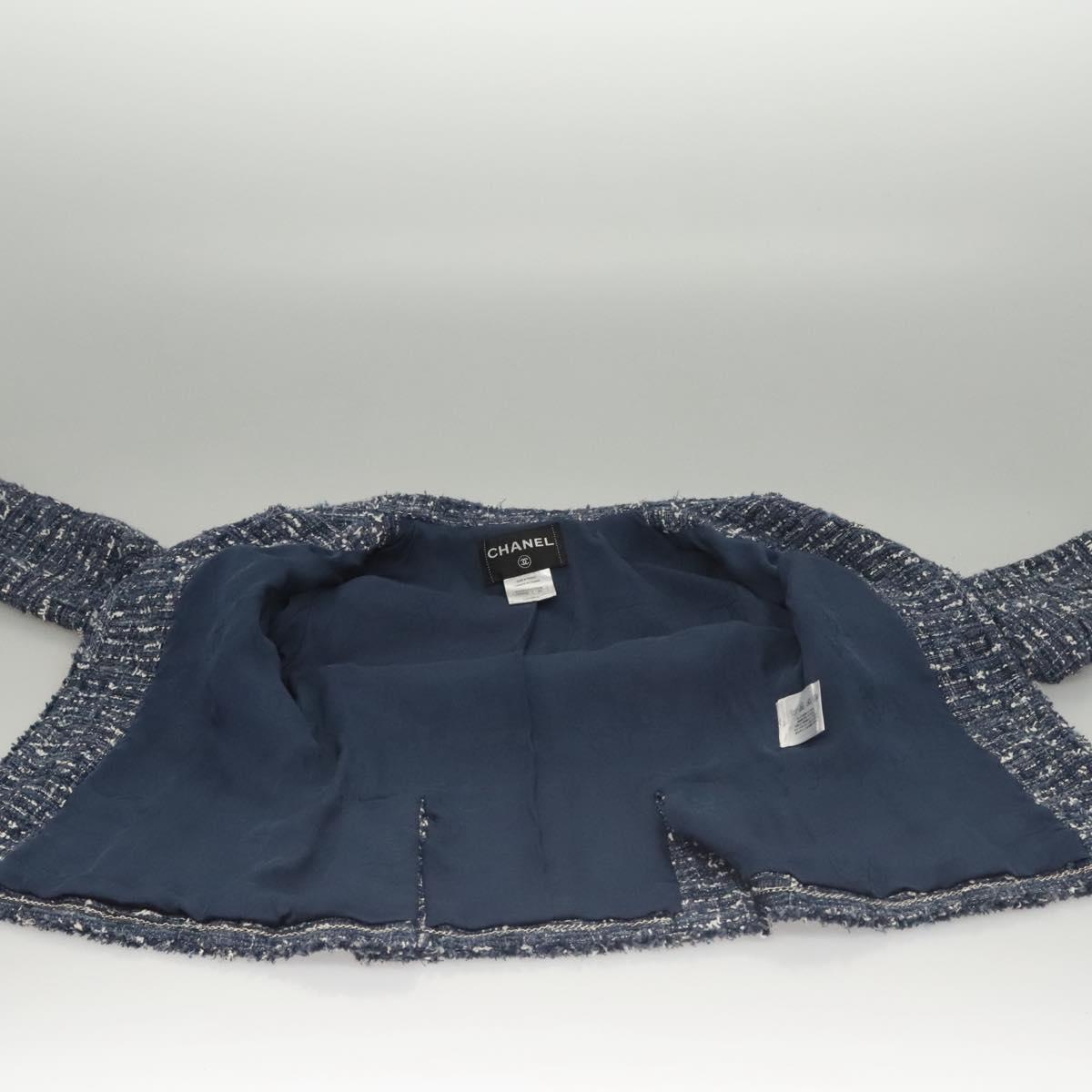 CHANEL Jacket 34 Jacket Tweed 34 Blue CC Auth BA1352AM
