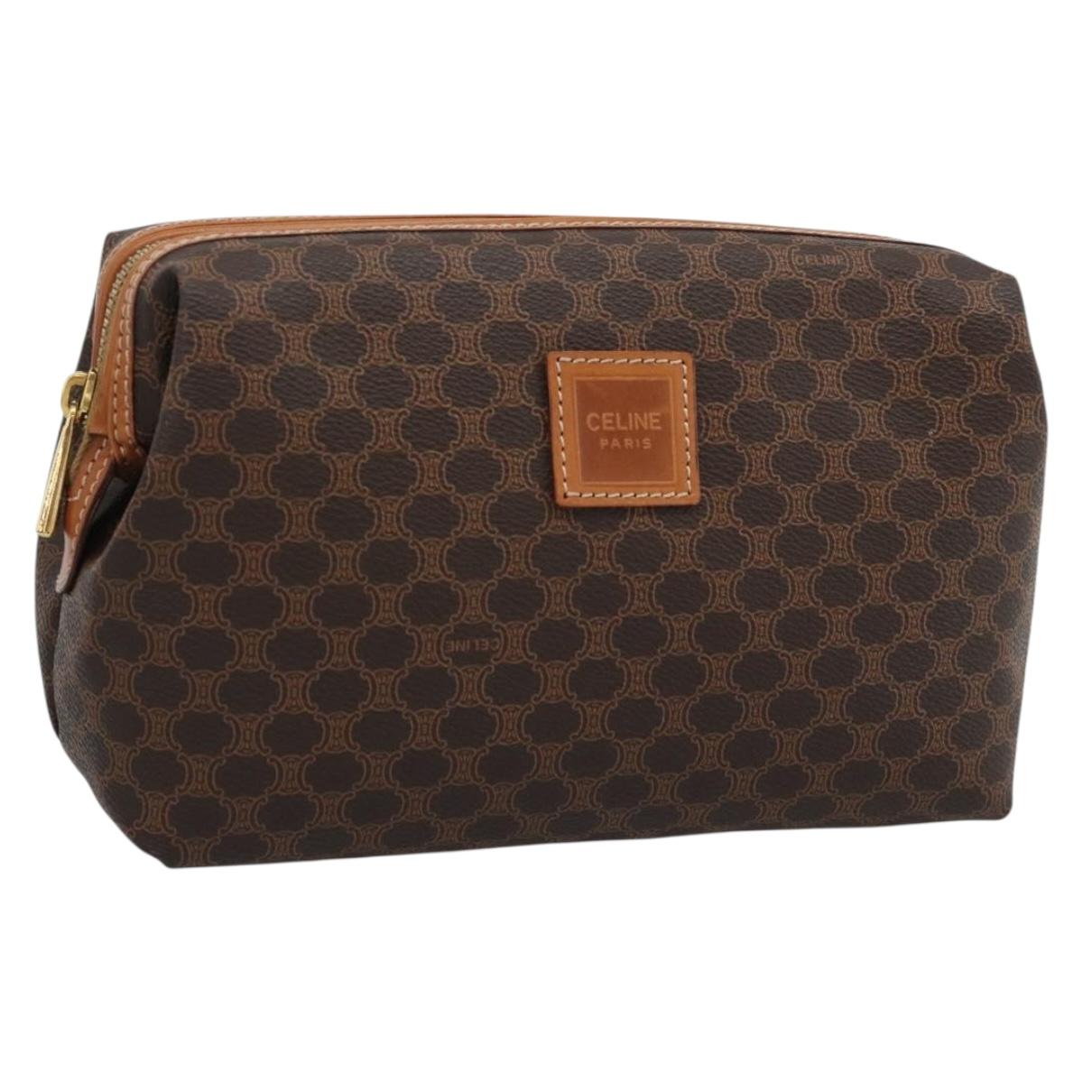 CELINE Macadam Canvas Clutch Bag PVC Leather Brown Gold Auth BA13530V
