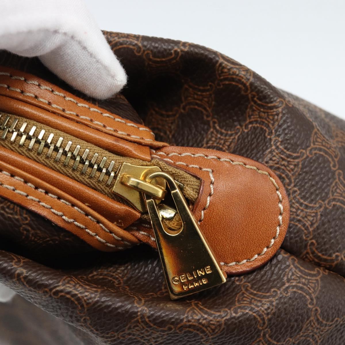 CELINE Macadam Canvas Clutch Bag PVC Leather Brown Gold Auth BA13530V