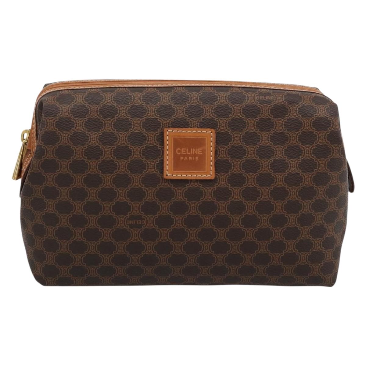 CELINE Macadam Canvas Clutch Bag PVC Leather Brown Gold Auth BA13530V