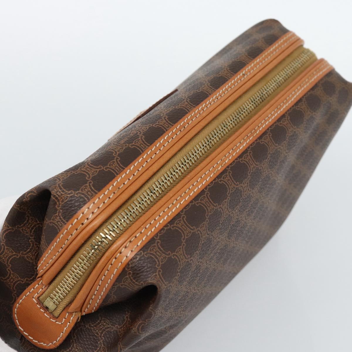 CELINE Macadam Canvas Clutch Bag PVC Leather Brown Gold Auth BA13530V