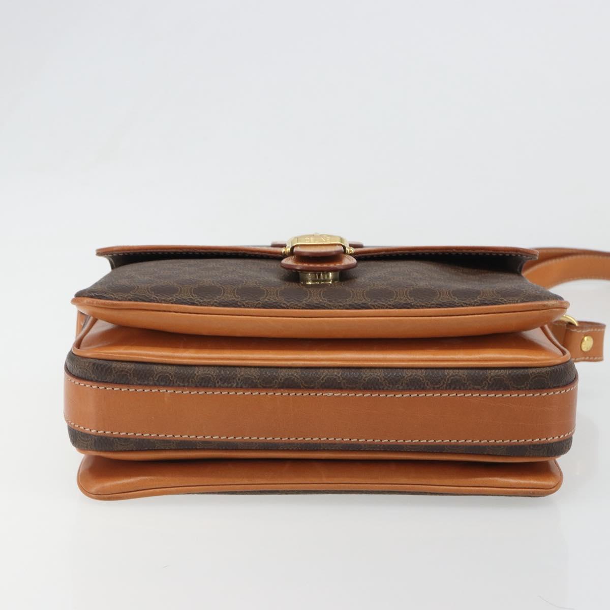 CELINE Macadam Canvas Shoulder Bag PVC Leather Brown Gold Auth BA13531V
