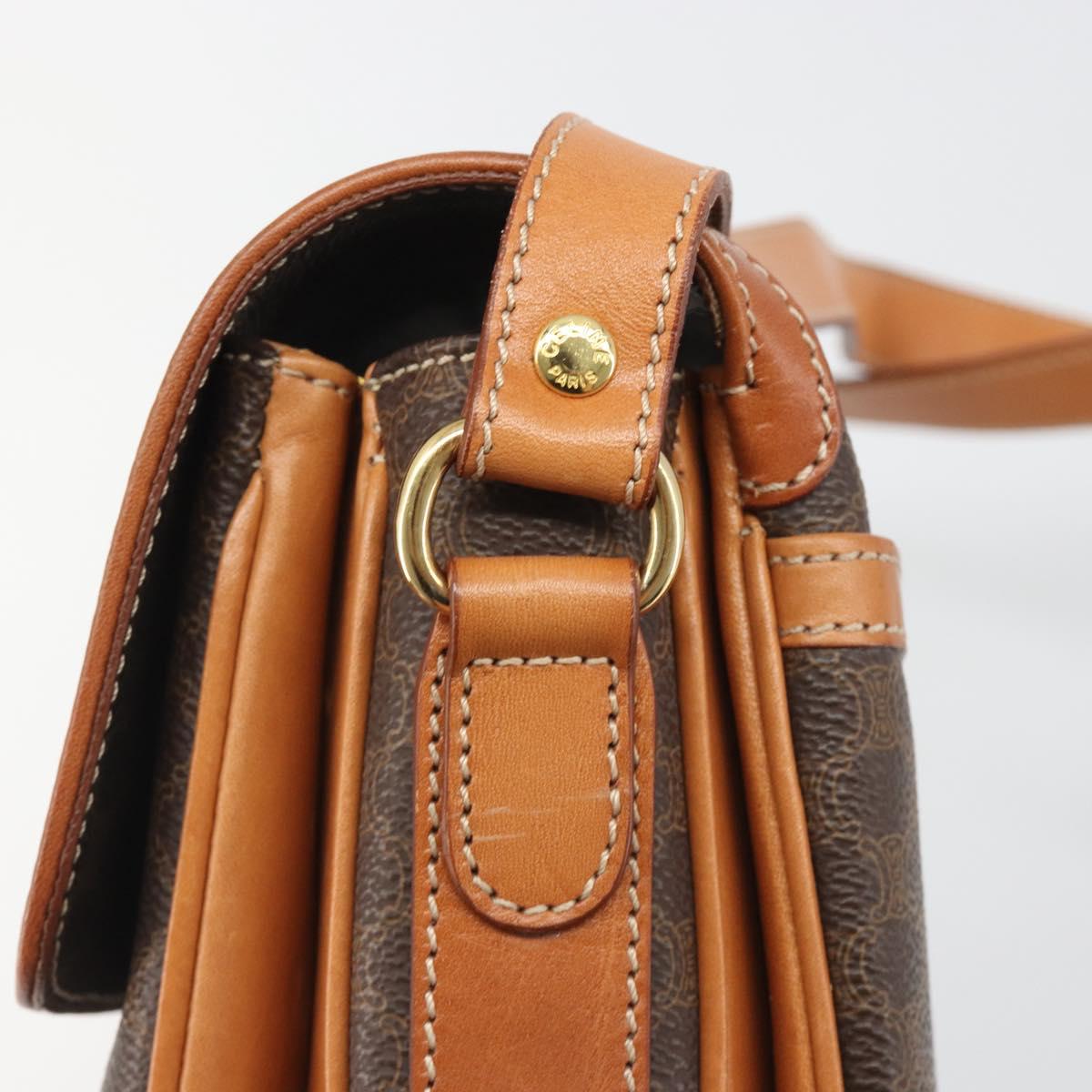 CELINE Macadam Canvas Shoulder Bag PVC Leather Brown Gold Auth BA13531V