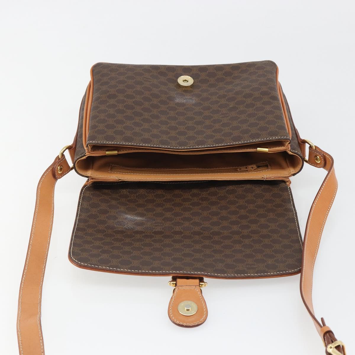 CELINE Macadam Canvas Shoulder Bag PVC Leather Brown Gold Auth BA13531V