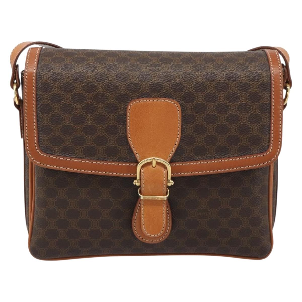 CELINE Macadam Canvas Shoulder Bag PVC Leather Brown Gold Auth BA13531V