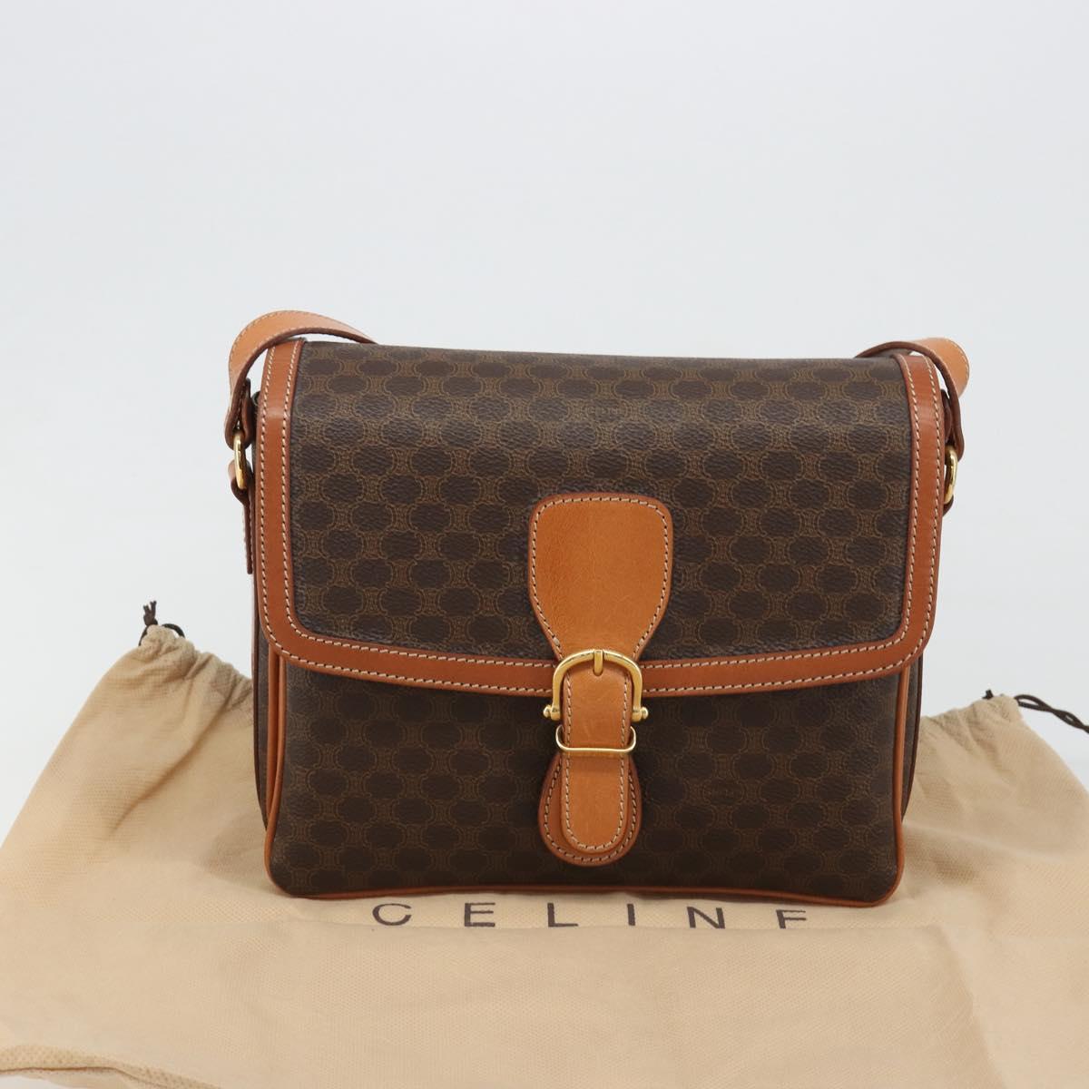 CELINE Macadam Canvas Shoulder Bag PVC Leather Brown Gold Auth BA13531V