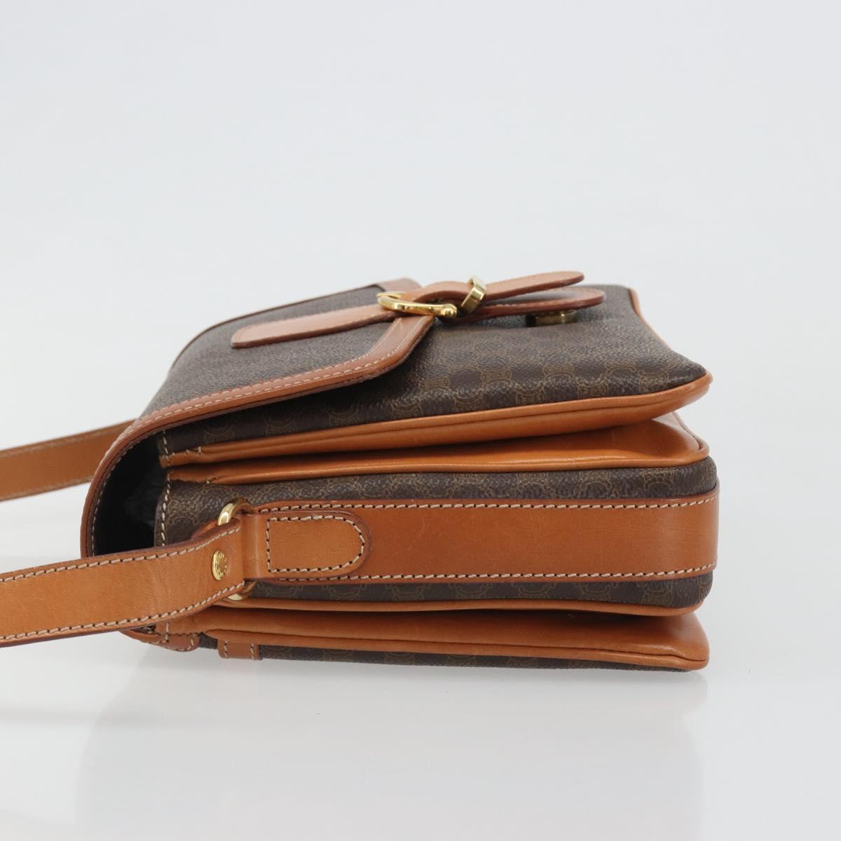 CELINE Macadam Canvas Shoulder Bag PVC Leather Brown Gold Auth BA13531V
