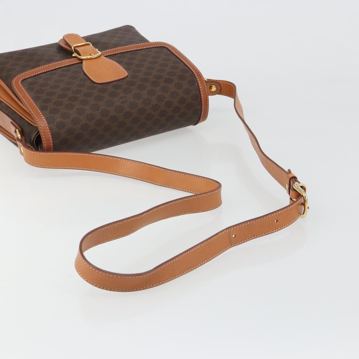 CELINE Macadam Canvas Shoulder Bag PVC Leather Brown Gold Auth BA13531V