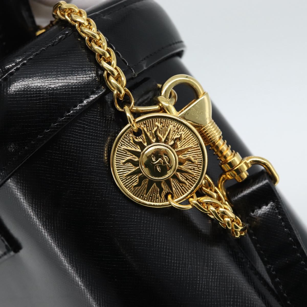 Gianni Versace Hand Bag Leather 2way Black Gold Auth BA13533A
