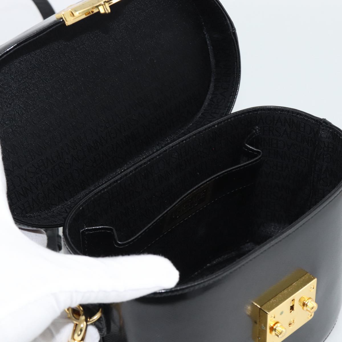 Gianni Versace Hand Bag Leather 2way Black Gold Auth BA13533A