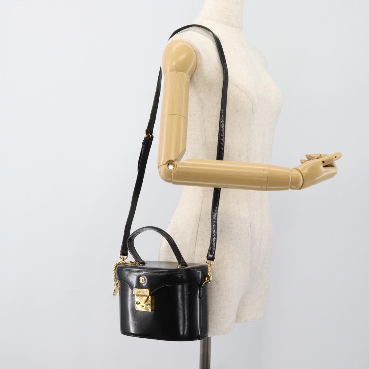 Gianni Versace Hand Bag Leather 2way Black Gold Auth BA13533A